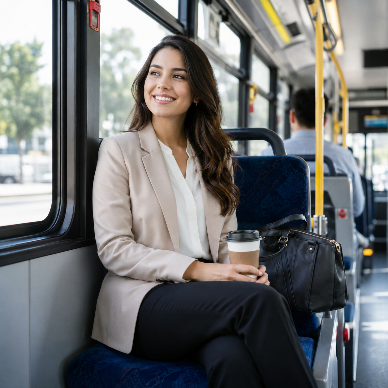 Ladies seated comfortably in the front section of a clean ZAIN CARLIFT bus